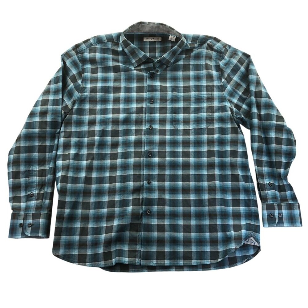 Tommy Bahama Mens Shirt XL Blue Plaid Long Sleeve Button Up Casual Classic